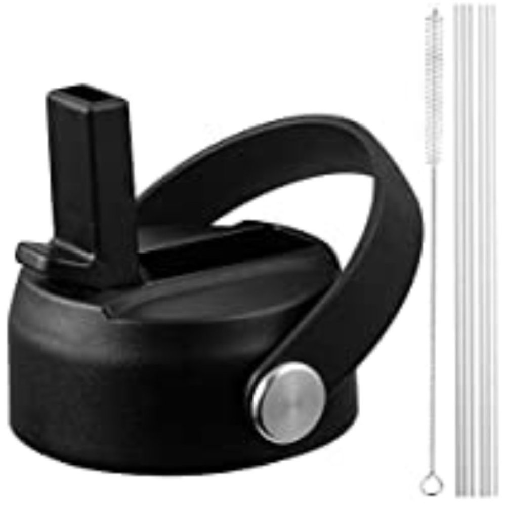 Lid for drink bottle with 2 straws & 1 straw cleaner brush